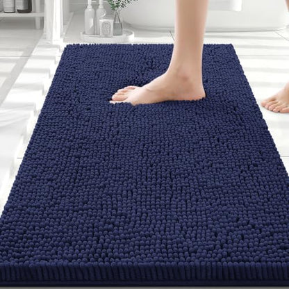 Smiry Luxury Chenille Bathroom Rugs 30x20, Extra Soft and Absorbent Shaggy Bath Mat, Machine Washable, Non-Slip Plush Carpet Runner for Tub, Shower, and Floor, Home Decor Accessories, Navy Blue