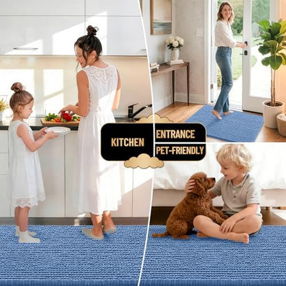 OLANLY Thick Chenille Absorbent Bathroom Rugs Mat 34x21, Cornflower Blue