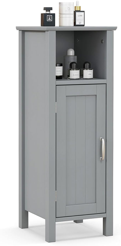 Giantex Narrow Bathroom Storage Cabinet with Open Compartment (Grey) | Freestanding Small Storage Organizer with Adjustable Shelf, Anti-toppling Device, Corner Unit for Living Room