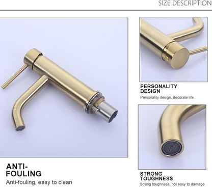 Rose Gold Brass Deck Mounted Single Handle Bathroom Faucet Hot Cold Mixer Sink Tap Modern Vanity Tapware Stylish Basin Faucet One Size，Brushed Gold One Size