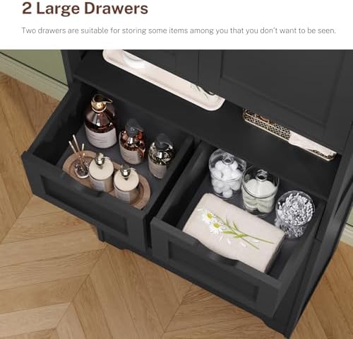 TEENFON Tall Bathroom Storage Cabinet with 4 Doors & 2 Adjustable Shelves