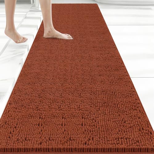 Bcoimo Bath Rug Mat,70x24 Extra Soft Burnt Orange Long Bathroom Runner Rug