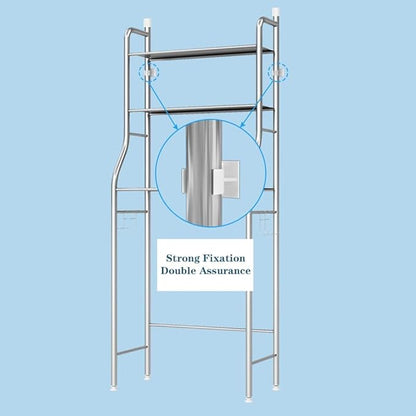 3-Tier Over The Toilet Storage, Over Toilet Bathroom Organizer, Freestanding Metal Bathroom Shelves, Over The Toilet Organizer with Hooks and Paper Holder, Space-Saving, Stainless Steel