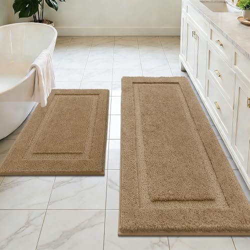 SHACOS Soft Microfiber Bathroom Rugs Set of 2 Pieces, Khaki Brown