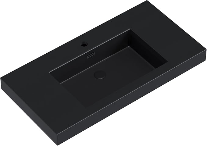 Dowell 36" Bathroom Sink,Single Bowl Vanity Basin,Rectangular Drop-In Bathroom Sink with Overflow,Black-000 3618BP-BL