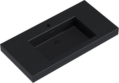 Dowell 36" Bathroom Sink,Single Bowl Vanity Basin,Rectangular Drop-In Bathroom Sink with Overflow,Black-000 3618BP-BL