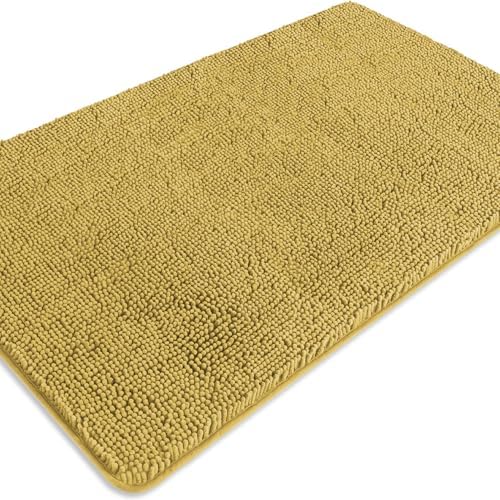 Bathroom Rugs 30 x 50 Inch – Extra Large Bath Mat | Absorbent and Washable Thick Chenille Bath Rugs Non-Slip Runner Rug for Bathroom, Shower, Tub(Mustard)