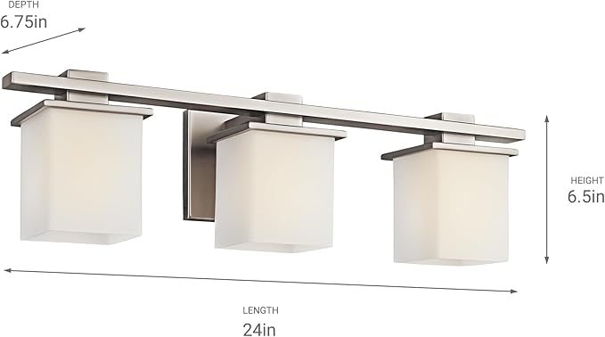 Kichler Tully 24" Vanity Light in Antique Pewter, 3-Light Modern Bathroom Light with Satin Etched Cased Opal Glass, (24" W x 6.5" H), 45151AP
