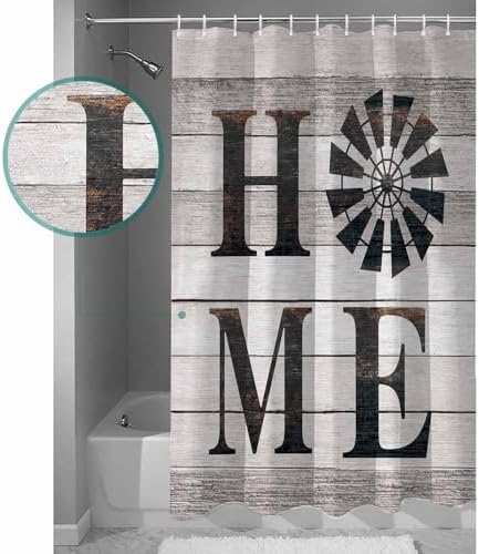 Shower Curtain Bathroom Set Rustic Farm Windmill Home Quotes Waterproof Shower Curtains with Grommets Hooks Chic Wooden Plank Privacy Bath Curtain for Bathtub Decor 36x72in