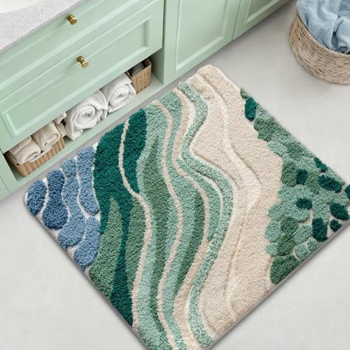 LUMI Beach Bathroom Rug Square 26x26, Soft Absorbent Bath Mat, Non Slip