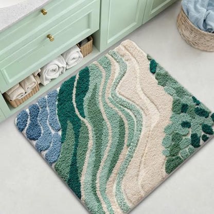 LUMI Beach Bathroom Rug Square 26x26, Soft Absorbent Bath Mat, Non Slip