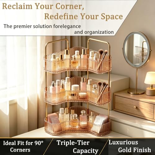 3-Tier Corner Bathroom Organizer, Skincare Vanity Counter Shelf Orange