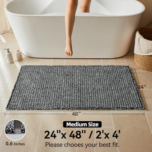Triohero Waffle Bath Mat, Boho Bathroom Rugs Non Slip, 24x48 Black & White