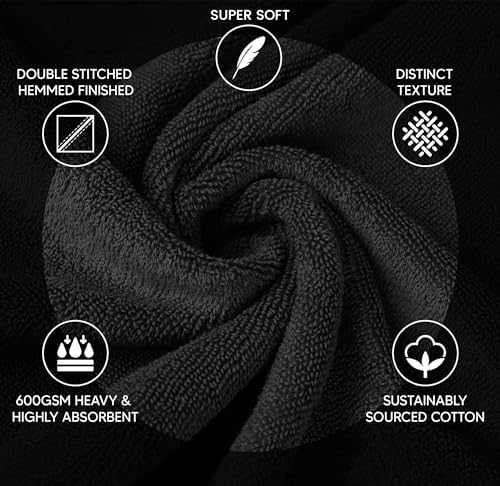 Luxury Hand Towels for Bathroom Set of 4 (16 x 28 Inch) Soft & Absorbent 600GSM Ring Spun Cotton Hand Towel Sets for Bathroom, Gym, Hotel and Spa - Viscose Stripe