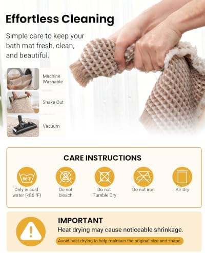 Furicher Waffle Bath Mat Set, Non Slip Bathroom Rugs 2 Piece, Brown & White