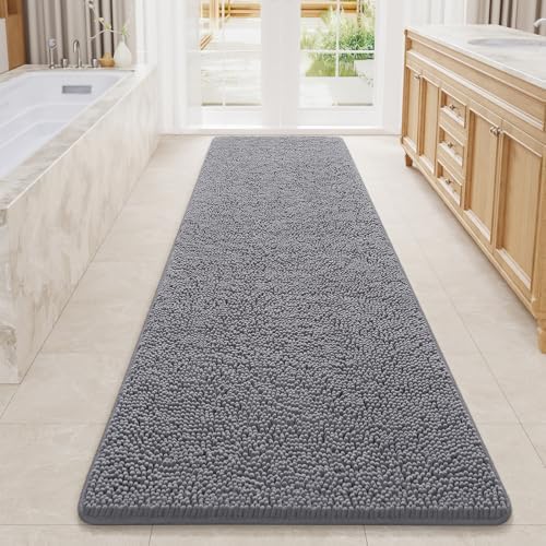 LOCHAS Luxury Bathroom Rug Shaggy Bath Mat 24 x 80 Inch, Grey