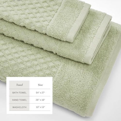 Great Bay Home Bath Towels - 100% Cotton 6 Piece Towel Set - Diamond Waffle Weave - Absorbent, Durable, Quick-Dry Towels for Bathroom (Pale Green)