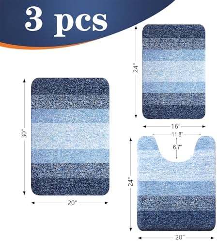 OLANLY Microfiber Bathroom Rugs Sets 3 Piece, 30"x20"+24"x16"+24"x20"