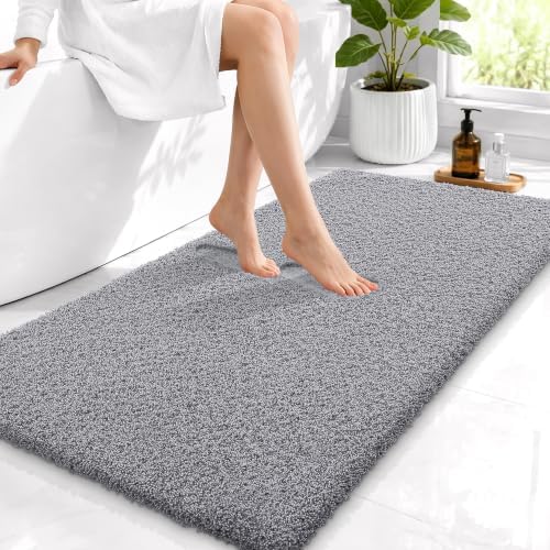 OLANLY Microfiber Bathroom Runner Rugs 44x24, Soft Absorbent Bath Mat, Grey