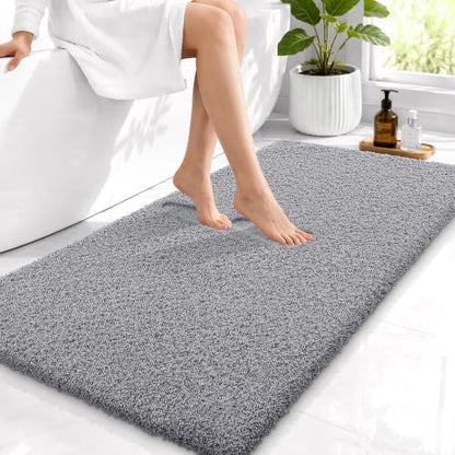 OLANLY Microfiber Bathroom Runner Rugs 44x24, Soft Absorbent Bath Mat, Grey
