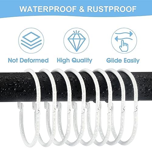Goowin 24 Pcs Shower Curtain Rings, Shower Curtain Hooks, Oval Snap Shower Rings for Curtain, Metal Shower Curtain Rings Rust Proof, Glide Smoothly Shower Hooks for Shower Curtain Rod (White)
