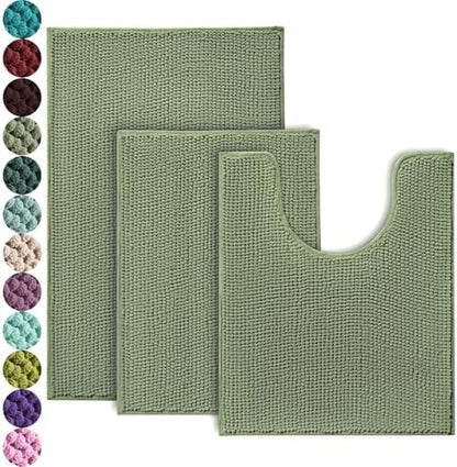 Urvoix Bathroom Rugs Sets 3 Piece, Non-Slip Chenille Bath Rug Set