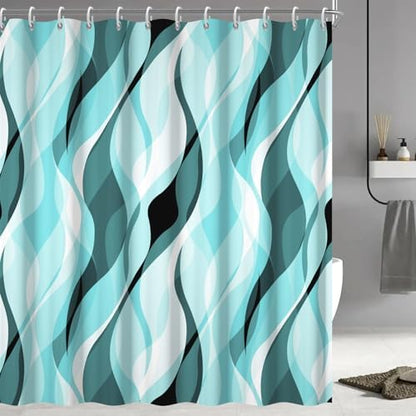 Teal Striped Shower Curtain Extra Wide 108x72 inch 18 Hooks