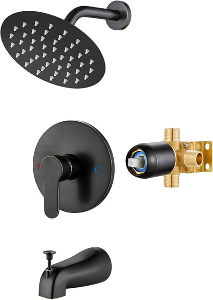 Airuida Shower Faucet Set with Tub Spout,6" Bathtub Faucet-Oil Bronze | Male Threads Rough-In Valve,Round Head Shower System,Tub and Shower Kit Set