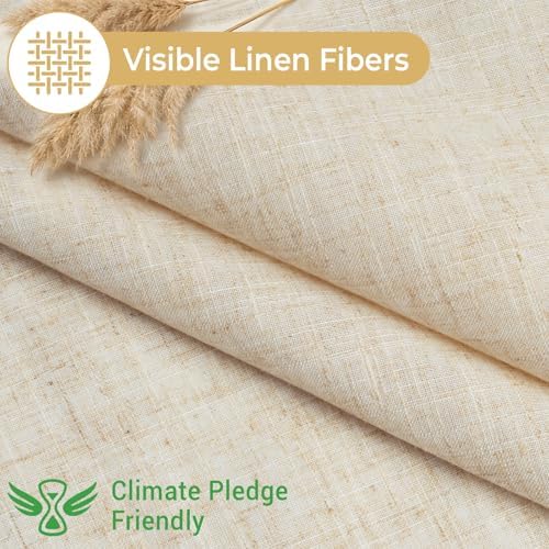 WONICY Linen Texture No Hook Shower Curtain with Liner, Flax Beige, 71x74