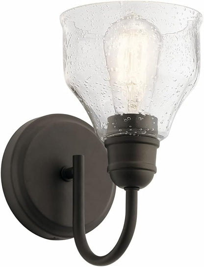 KICHLER Avery 5.5" Wall Sconce Industrial 1 Light Wall Fixture with Clear Seeded Glass in Natural Brass, for Bathroom, Bedroom or Hallway (8.25" x 5.5" x 9.5") 45971NBR