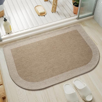 YDKGL Half Circle Bath Mat, Non Slip Thin Bathroom Rugs, Brown 16x24