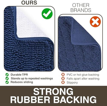 Neater Home Plush Bathroom Rugs 36x24 Thick Chenille Quick Dry Microfiber Absorbent Bath Mat, Soft Bath Rugs, Machine Washable Bathroom Floor Mat for Tub Shower Sink, Home Decor Accessories, Navy