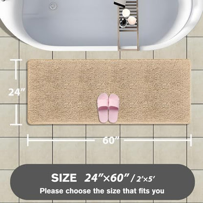 Bathroom Runner Rug 24 x 60 Inch – Extra Large Long Bath Mat | Absorbent and Washable Thick Chenille Bath Rug Non-Slip Runner Rug for Bathroom, Shower, Sink(Ivory Cream)