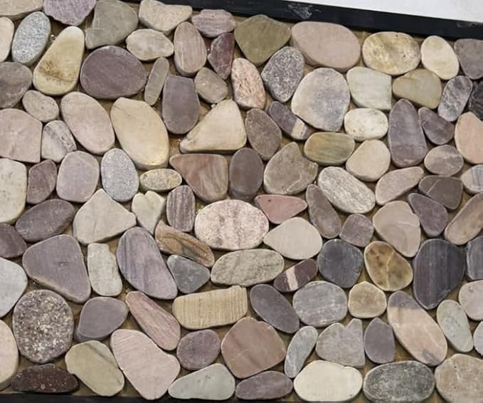 Stone Pebble Tile for Shower Floor, Red Sliced Pebble Tile, 5 Sheets | Stain Resistant 12"X12" Pebble Stone Tile for Kitchen, Fireplace Surround & Spa Wall Decor, Outdoor Areas And Garden Path