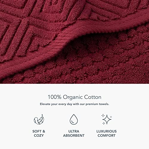 Texere 100% Organic Cotton Diamond Jacquard 700 GSM Luxury Bath Towel Sets - Ultra Soft and Absorbent Hotel and Spa Quality (Diamond, Merlot, 2 Bath Towels)