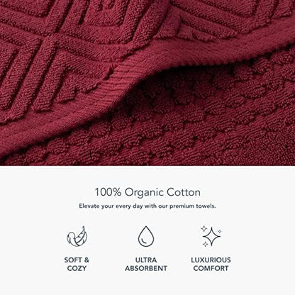 Texere 100% Organic Cotton Diamond Jacquard 700 GSM Luxury Bath Towel Sets - Ultra Soft and Absorbent Hotel and Spa Quality (Diamond, Merlot, 2 Bath Towels)