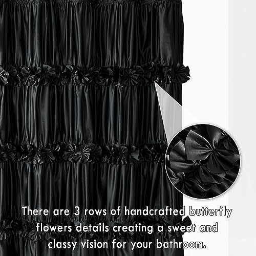 Homechoice Decor 2-Piece Black Satin Shower Curtain, 36x72 Inches (Pair)