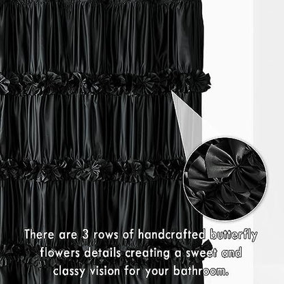 Homechoice Decor 2-Piece Black Satin Shower Curtain, 36x72 Inches (Pair)