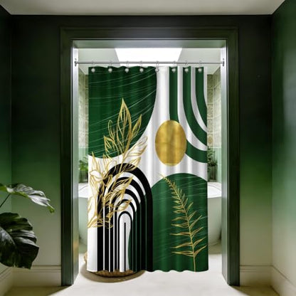 Olive Green and Gold Stall Shower Curtain, 48X72 in Narrow Small