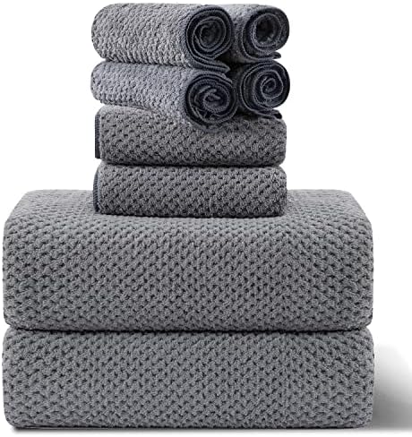 8-Piece Gray Bath Towel Set, 2 Extra Large Bath Towel Sheets, 2 Hand Towels and 4 Washcloths - Highly Absorbent Quick Dry Microfiber,Ultra Soft Towel Set for Bathroom, Waffle Weave Design, Pack of 8