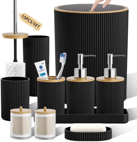 10PC Bathroom Accessories Set, Wooden Design Restromm Decor Sets