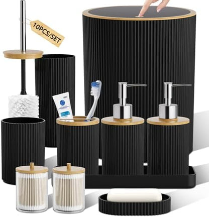 10PC Bathroom Accessories Set, Wooden Design Restromm Decor Sets