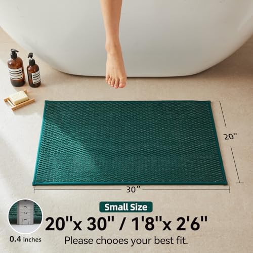 Triohero Bathroom Rugs Non Slip Washable, Super Absorbent Thin Bath Mat Small Quick Dry Low Pile Bathroom Rug, Dark Green 20"x30"