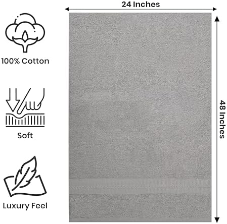 Bath Towels Pack of 6 – 24" x 48" – 100% Cotton Terry, Soft, Quick-Dry & Highly Absorbent – Multi Assorted Towels for Bathroom, Spa, Gym, Hotel, Pool & Everyday Use