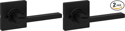Kwikset Casey Dummy Door Handle 2 Pack, Single Sided Lever for Closets, French Double Doors, and Pantry, Matte Black Non-Turning Reversible Interior Push/Pull Lever, with Microban Protection
