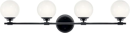 Kichler Benno 4-Light Vanity, Modern Light with Opal Glass in Black, for Bathroom or Powder Room (8.75" x 34"), 55173BK