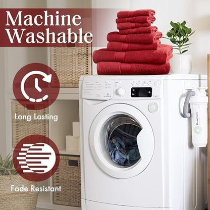 Madison Park 800GSM 100% Cotton Bathroom Bath Towel Set of 8, Bright Red