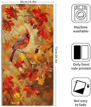 Fall Birds Hand Towels Set of 2, 14x28 Inch Autumn Rustic Maple Leaves Thanksgiving Harvest Decorative Tea Towel Drying Baking Cooking Wash Cloth for Bathroom Kitchen Decor