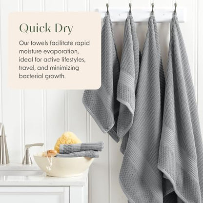 Springtree Home 100% Cotton Bath Towel Set | 4-Pack | Textured | Grey