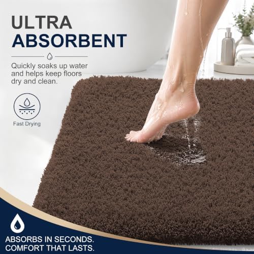 OLANLY Microfiber Small Bathroom Rugs 24x16, Soft Absorbent Bath Mat, Brown